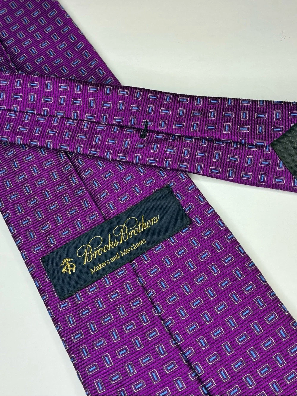 Brooks Brothers Makers Silk Tie Purple Geometric Woven Mens Necktie Made in USA